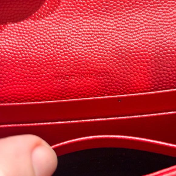 Saint Laurent YSL Red Leather Compact Wallet with Gold Logo GUC - Picture 12 of 15